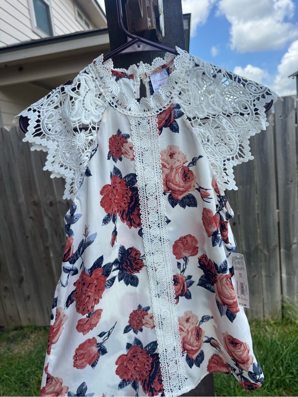 No Boundaries Floral Lace Trim top - Ivory, Coral, Navy